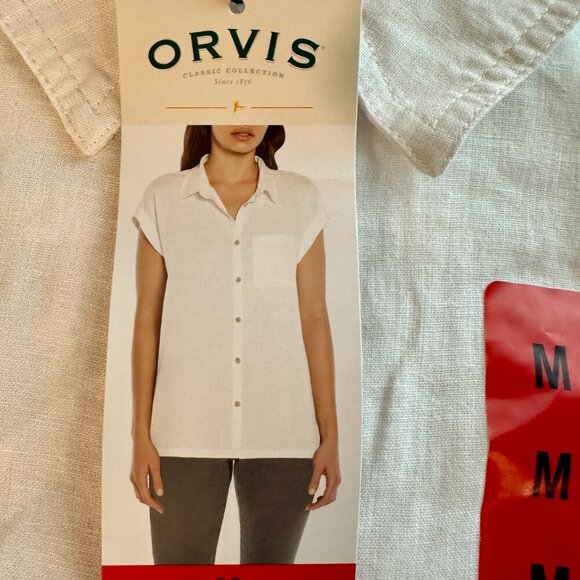New Orvis Women's Linen Blend Top Size M White Button Up Cottagecore Feminine - Picture 13 of 15